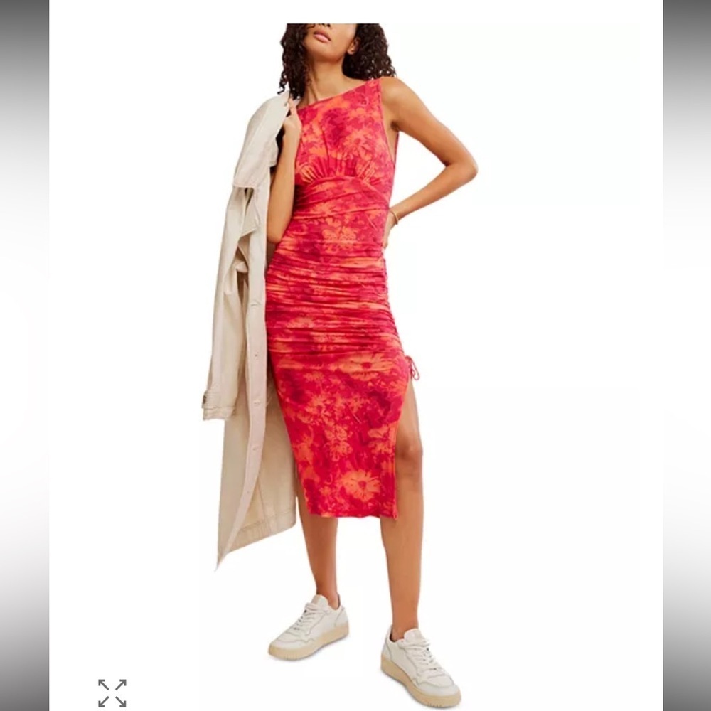 Free People Printed Take Me Away mesh Midi Dress size M